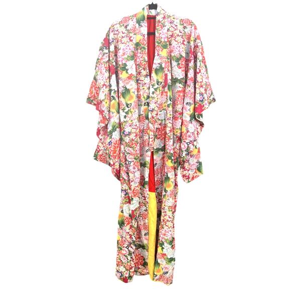 Vintage | Colorful Multi Floral Peacock Japanese Kimono Robe - Picture 1 of 7